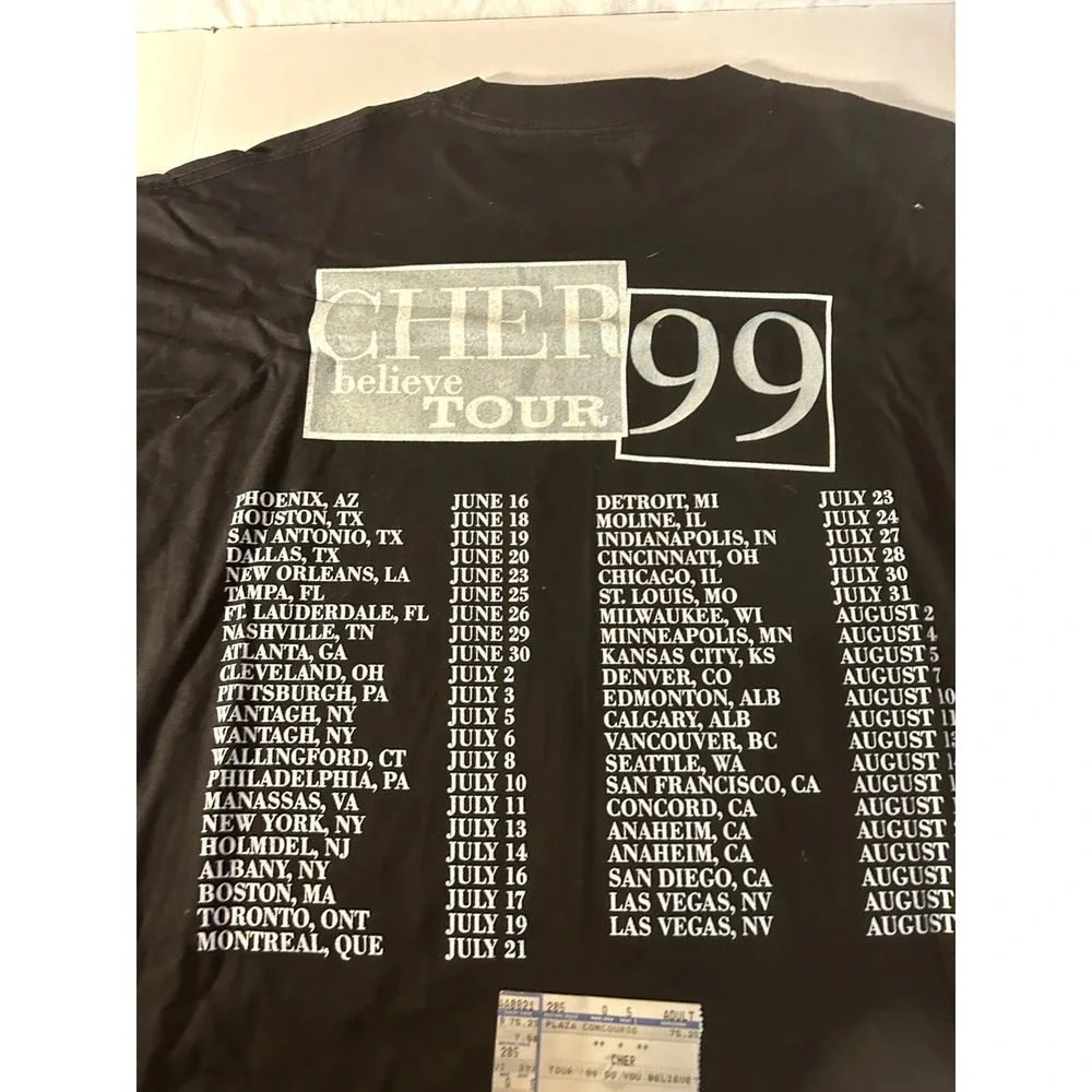 Cher 1999 Concert‎ Shirt with Ticket Stub in Amazing Condition Size XL